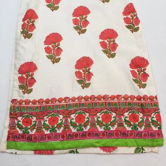 Womens Cream Kurta Top Large Lace Floral Embroidered Bohemian Straight Tunic - Picture 16 of 16